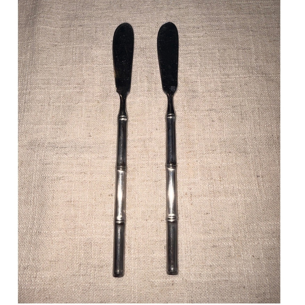 Stanley Roberts Bamboo Stainless Steel Butter Spreaders Japan Set of 2 Silver